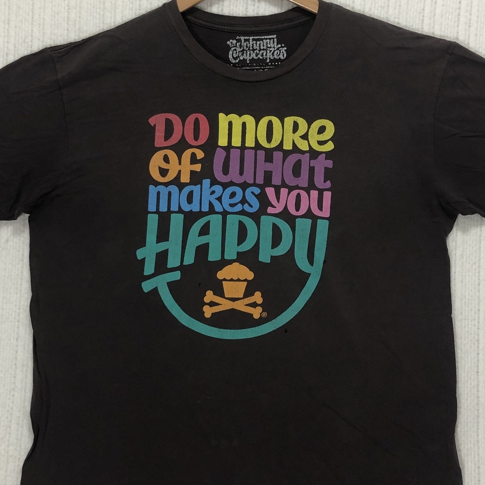 Johnny Cupcakes Do More Of What Makes You Happy Graphic Tee Shirt Mens XL Black
